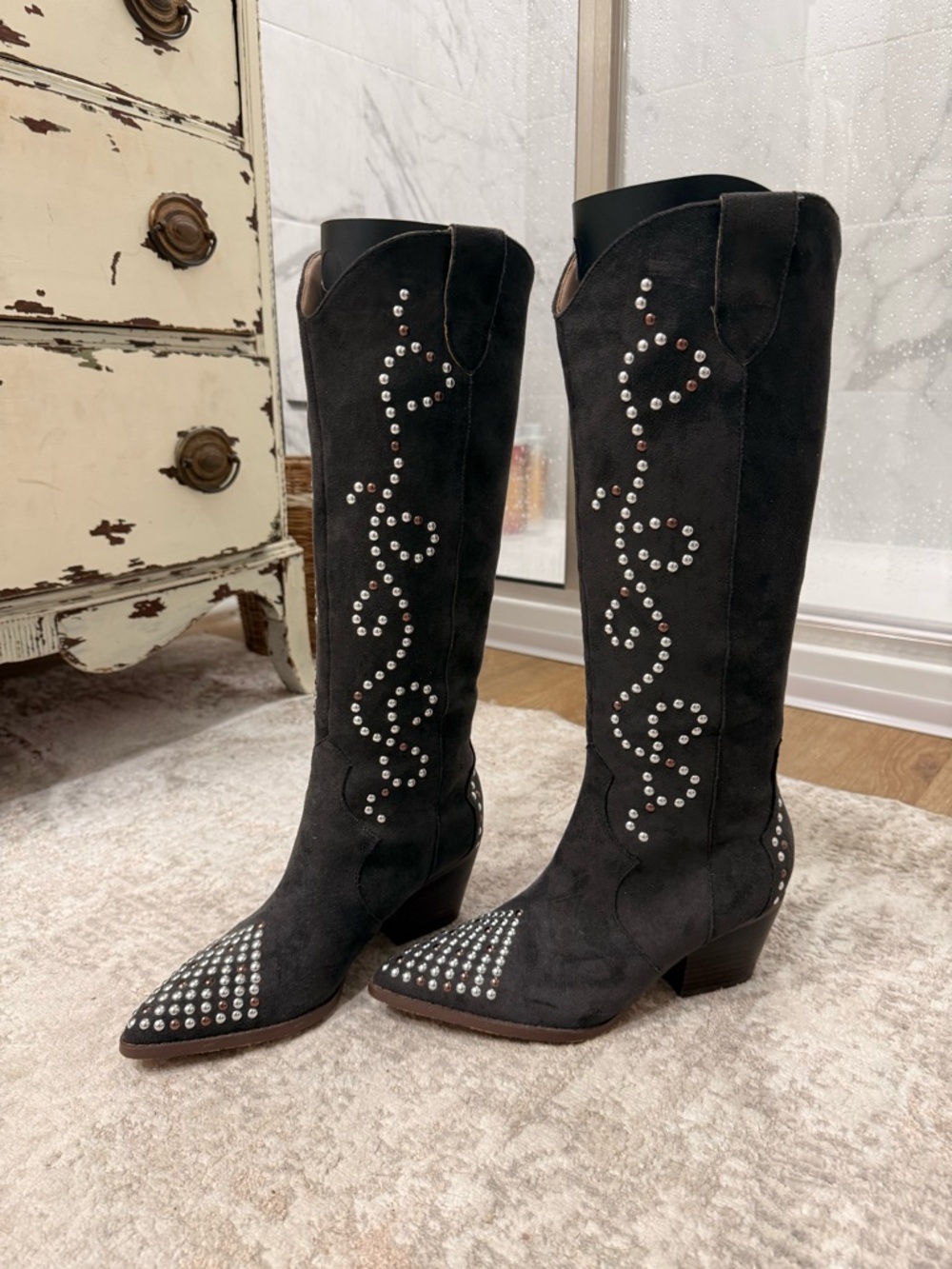 Oasis society dark gray suede Studded Knee-High Western Boots - Fashion Boots